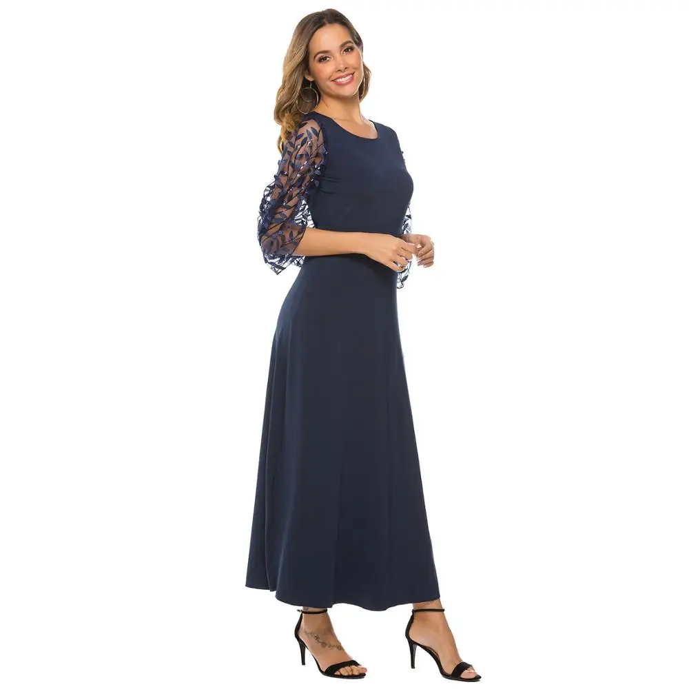 

EdspLovd Original Women New Design Solid Color Long Maxi Fall Autumn Dress Lace Patchwork Batwing Sleeve NK02
