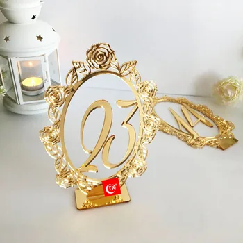 

TX Wedding Table Numbers Table Signs for Weddings Table Centerpieces with Base Freestanding Acrylic Table Markers Laser Cut Rose