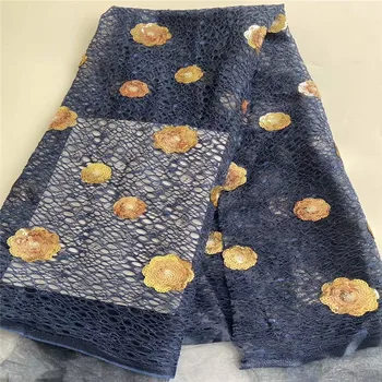 

2020 Latest French Nigerian Laces Fabrics High Quality African Laces Fabric Wedding Glued glitter sequins Tulle Lace lake blue