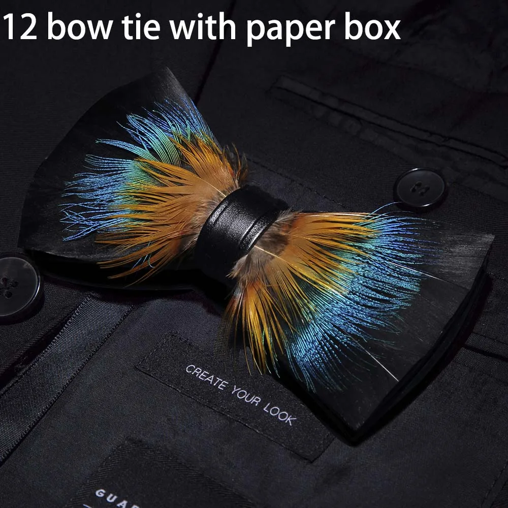 RBOCOTT дизайн галстуки-бабочки галстук-бабочка с перьями изысканная ручная работа Мужская брошь для галстука-бабочки булавка деревянный подарочный набор для мужчин Свадебный - Цвет: 12 in Paper Box