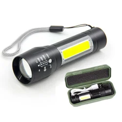 Mini lampe de poche étanche à lumière LED T6, batterie au Lithium XML T6 + COB, Zoom Focus, torche, lumière réglable 