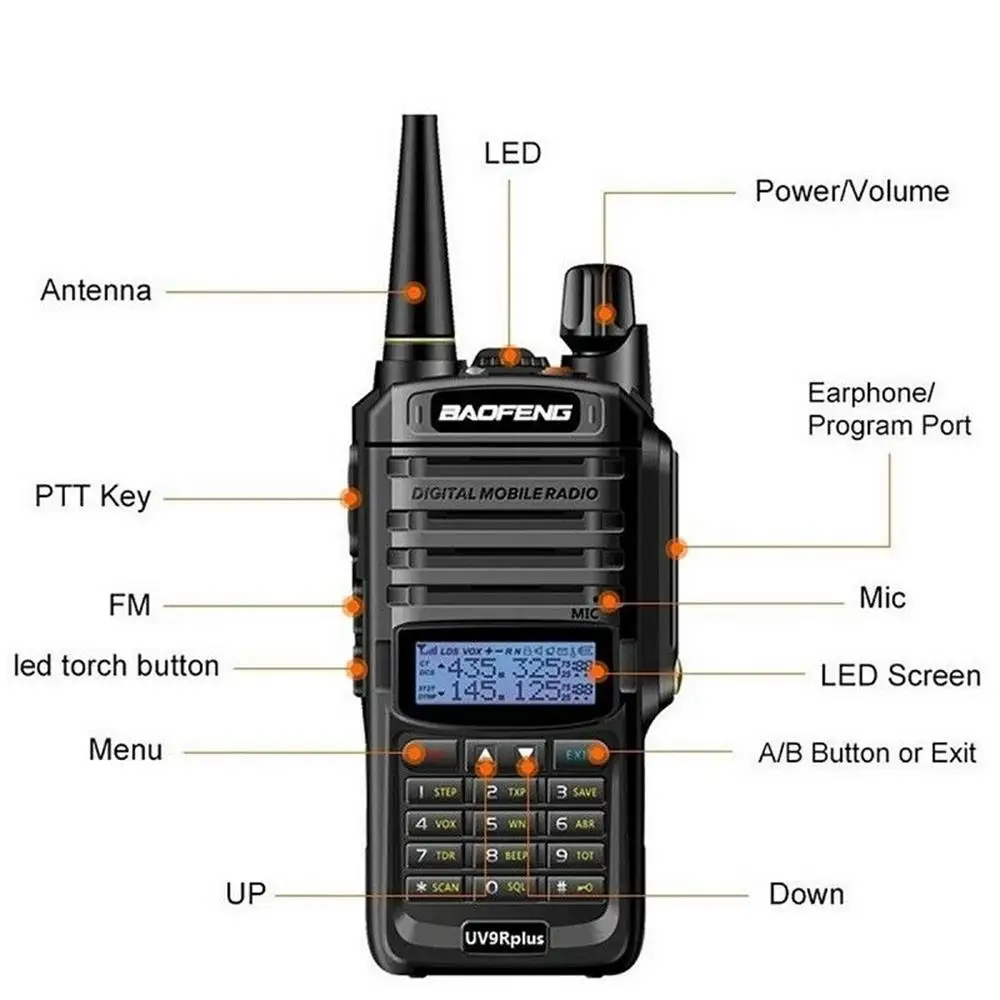BaoFeng UV-9R IP67 водонепроницаемые рации VHF/UHF 400-520/VHF 136-174MHz двухдиапазонное двустороннее радио