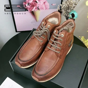 

Australian Brand Classic Men Sheepskin Leather Snow Boots Shearling Wool Fur Lined Winter Boots Keep Warm Shoes Waterproof