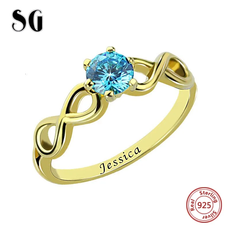 100% 925 пробы серебро Персонализированные Камень марки Infinity Ring выгравированный