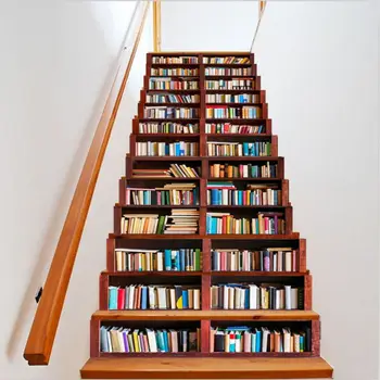 

3D Stair Stickers Waterproof Removable Handicrafts DIY Stairway Decals Stairs Decoration Flower and stone road bookshelf style