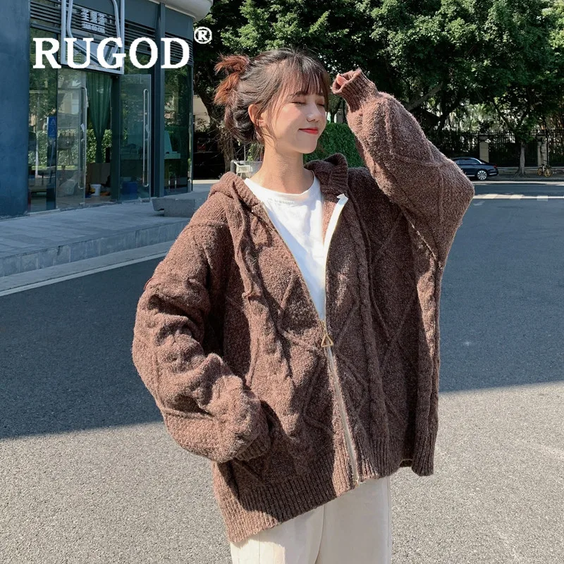 RUGOD модное трикотажное пальто с капюшоном для женщин классический твист узор рукав "летучая мышь" Толстая куртка женская зимняя Весенняя вязаная куртка