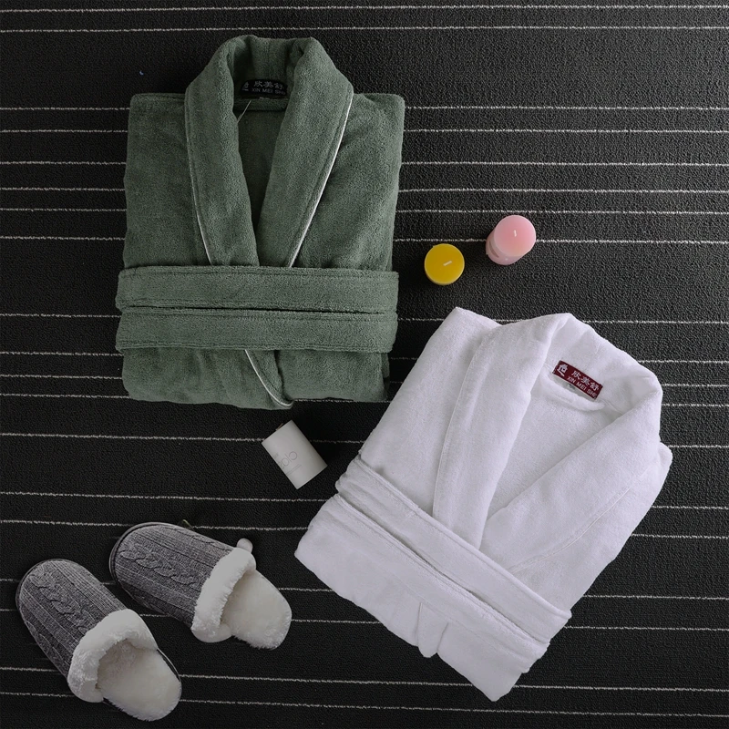 100% Cotton Bathrobe Men Hotel Robes Toweling Terry Fleece Robe Lovers Robe Bathrobe Soft Sleeprobe Female Casual Homewear