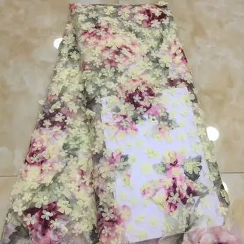 

2019 two-color 3D beaded lace high-quality mesh embroidery applique 3D chiffon lace tulle Nigerian lace fabric bride