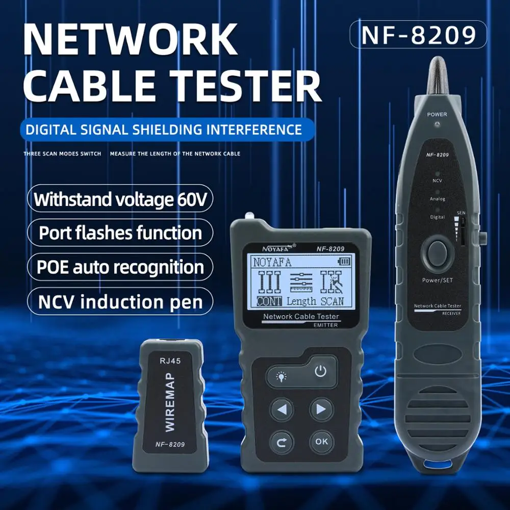 NF-488 Network Cable Tester Checker Over Ethernet CAT5 CAT6  PoE Switch Test Detector LCD Display Tools wire line tester