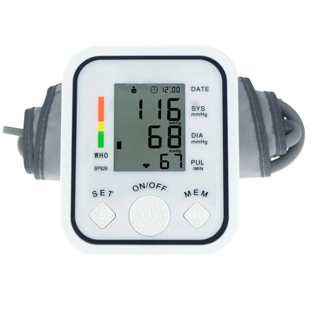 

Home Health Care BP826 LCD Screen Display Digital bp Blood Pressure Measure Monitor Meter Sphygmomanometer Cuff NonVoice White