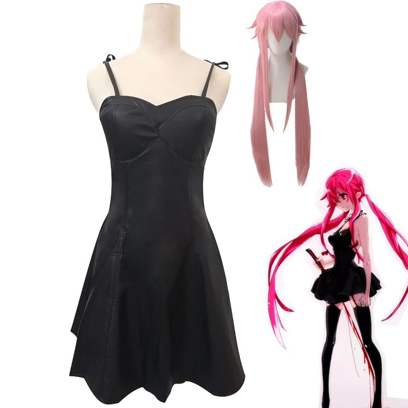 Костюмы для косплея аниме Mirai Nikki Gasai Yuno дневник будущего черное платье из