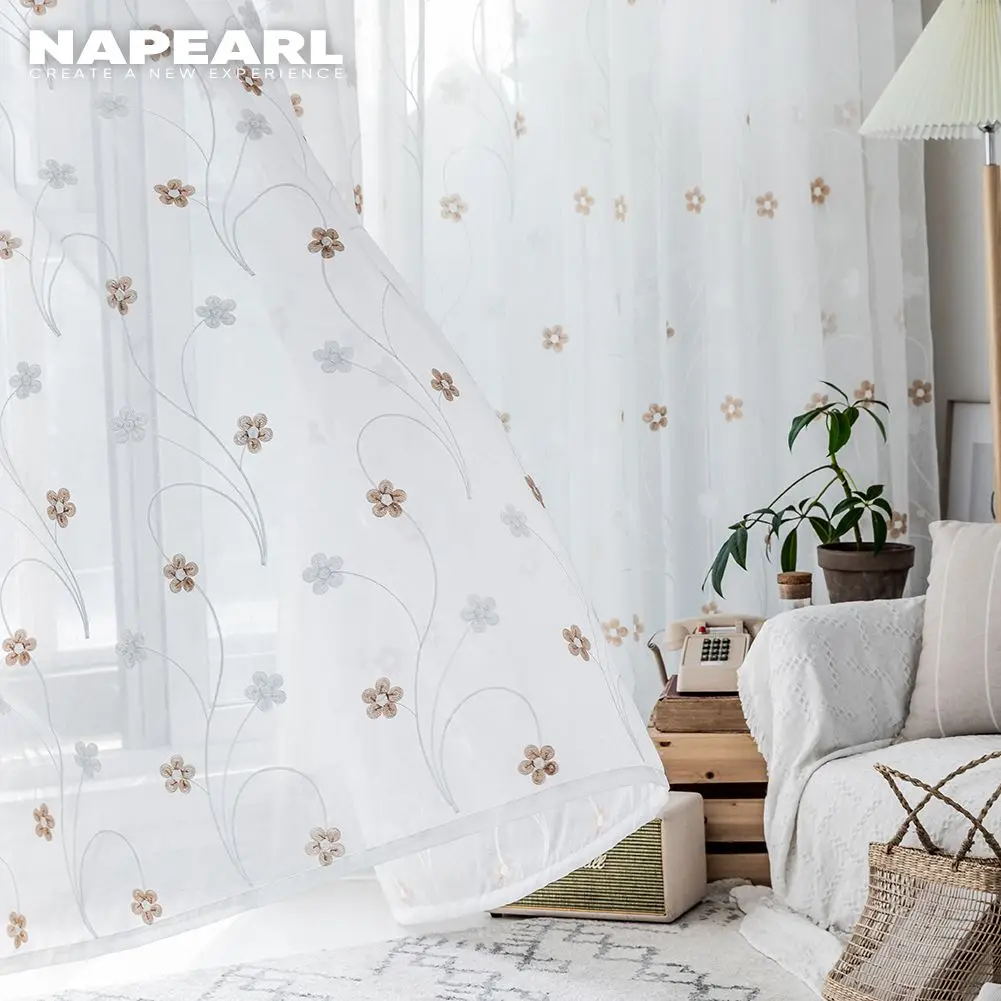 NAPEARL 1 panel Sheer Blinds Short Tulle Curtains tape for Kitchen Living Room 
