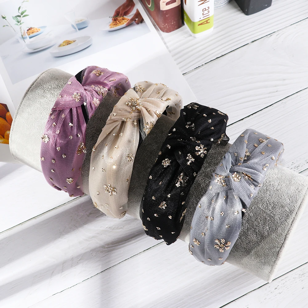 

1 pc Bohemian Wide Brim Head Hoop Gold Glitter Knotted Hairband Lace Crystal Shiny Headband Hair Accessories Hair Jewelry