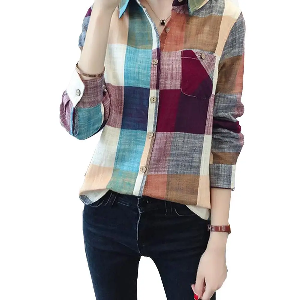 Women's Shirt 2021 Autumn And Winter Female Shirt Plaid Shirt Ladies Slim Long Sleeve Cotton Blouse Top Female Outerwear