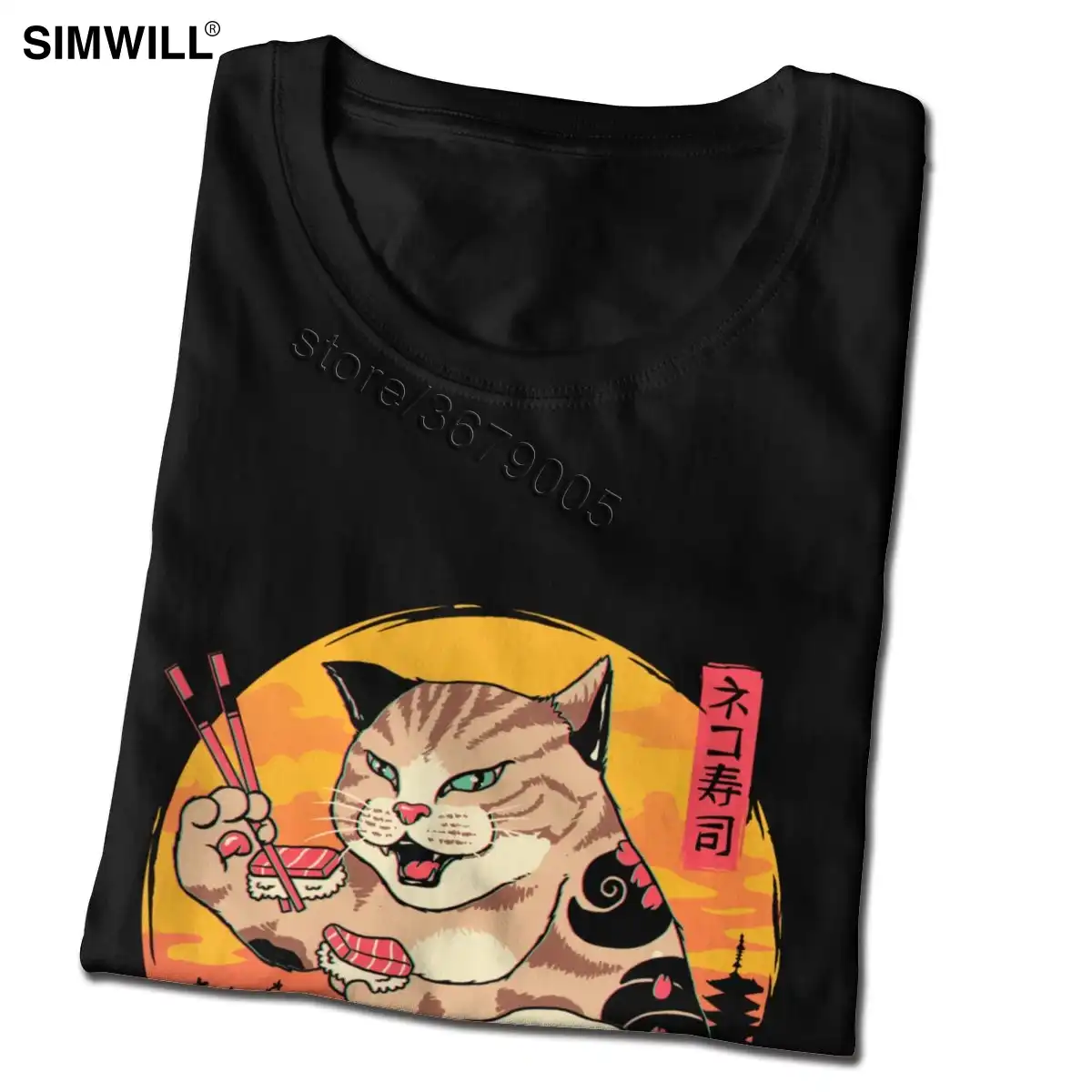 brand new t shirt men cotton neko sushi wave t-shirts short
