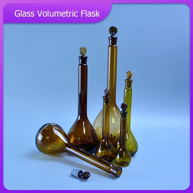 1ml/2ml/5ml Lab Brown Glass Volumetric Flask the Long Neck Quantitative Bottle With glass plug for school experiment | Канцтовары для