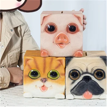 

Cute CAT/PIG/Pug Square Piggy Bank Creative Home Decor Resin Action Figure Collectible Model Toy BOX P1725