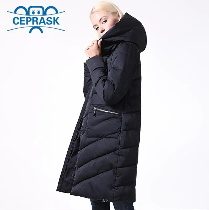 Новая Длинная зимняя куртка Женское пальто утолщение ветрозащитный плюс размер женские парки Мода био пуховик с капюшоном Ceprask - Цвет: Dark blue