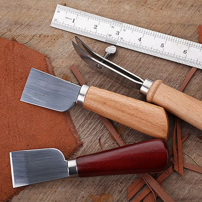 DIY кожевенное ремесло деревянная ручка инструмента из нержавеющей стали кожаный нож для резки M6CE