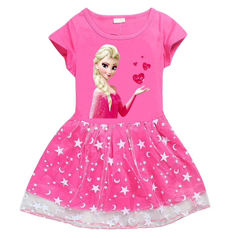 Rose Red Hello kitty/платье принцессы для маленьких девочек; летнее хлопковое кружевное платье-пачка Эльзы; вечерние платья для дня рождения; Детский костюм - Цвет: Rose Red