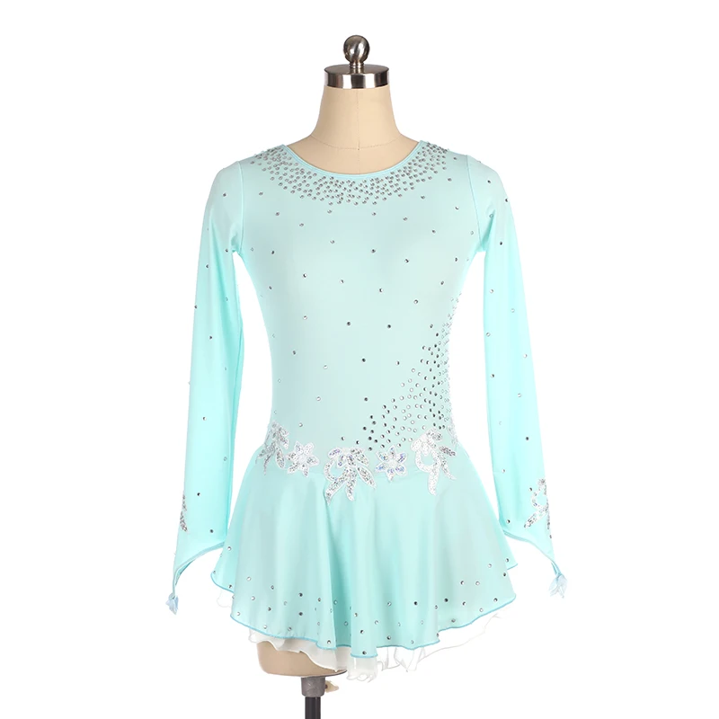 white light blue Nasinaya платье для фигурного катания Индивидуальные соревнования ледяные юбки для конькобежцев для девочек женщин дети представление Стразы Белый цветок - Цвет: white light blue