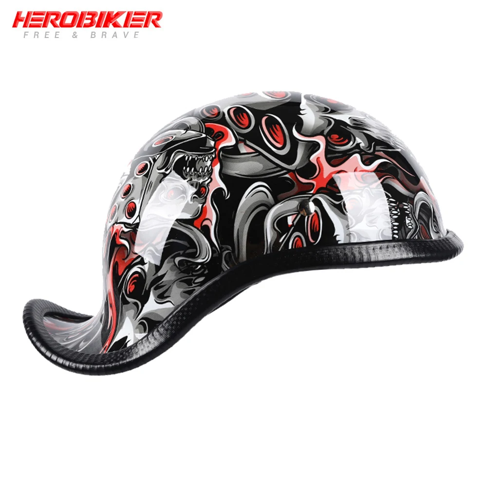 HEROBIKER мотоциклетный шлем с открытым лицом ретро Половина мото Байкерский шлем гоночный Мото шлем внедорожный шлем мото шлем - Цвет: 01-Black-Red