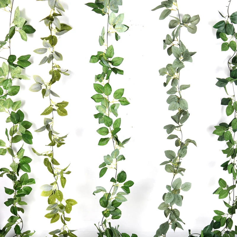 Gshy Eucalyptusbladeren, kunstwijnstokken, eucalyptus, slinger, kunstleer, zijde, handgemaakt, slinger, bruiloft, groen, achtergrond, boog, wanddecoratie, 2 meter (grijs-groen