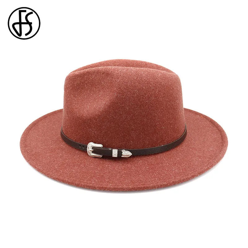 Женская фетровая шляпа FS с широкими полями и кожаной лентой для церкви