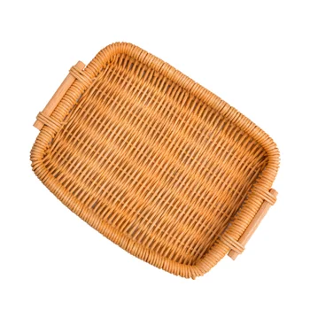 

1pc Rattan Woven Basket Hand-woven Fruit Basket Food Storage Holder Decorative Bread Organizer Photography Prop (Rectangle Style