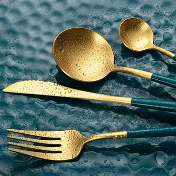 

24Pcs Matte Gold Silver Tableware Set 304 Stainless Steel Cutlery Dinner Forks Knives Spoons Flatware Dishwasher Safe