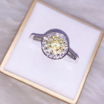 

European And American Retro New Round Shiny Yellow Zircon Ring Elegant Elegant Ladies Luxury Jewelry Fashion Exquisite Gift
