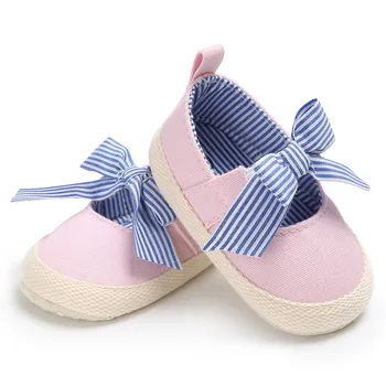

Infantil Baby Girls Shoes Princess Striped Bow Infant Toddler Crib Bebe Kids First Walkers Soft Soled Anti-Slip Autumn Shoe