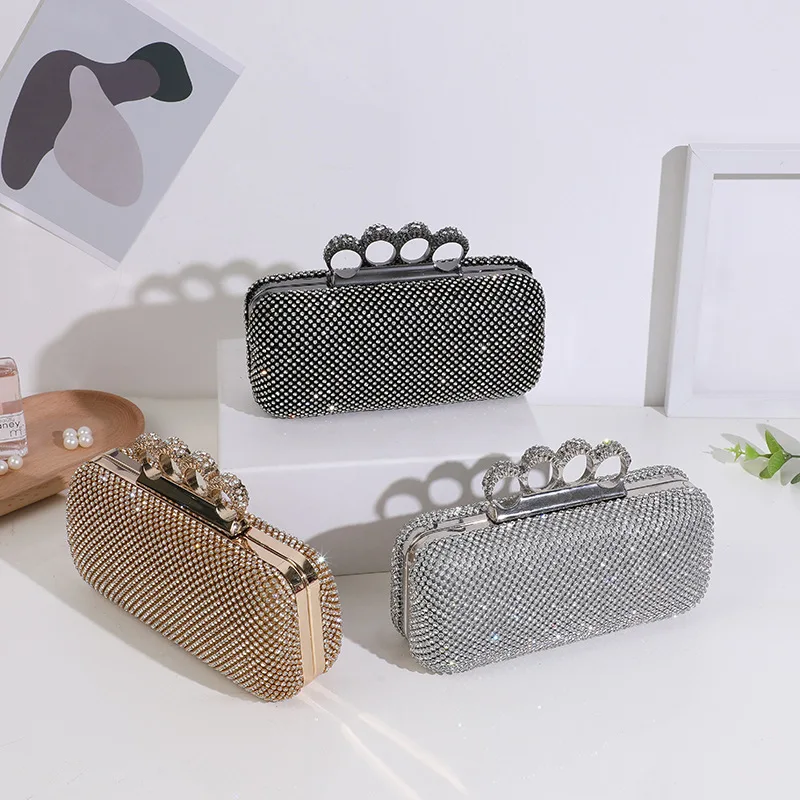 Bolso de noche con anillo de dedo para mujer, Cartera de mano de Color  plateado, negro y dorado, bolso de mano pequeño para regalo| | - AliExpress