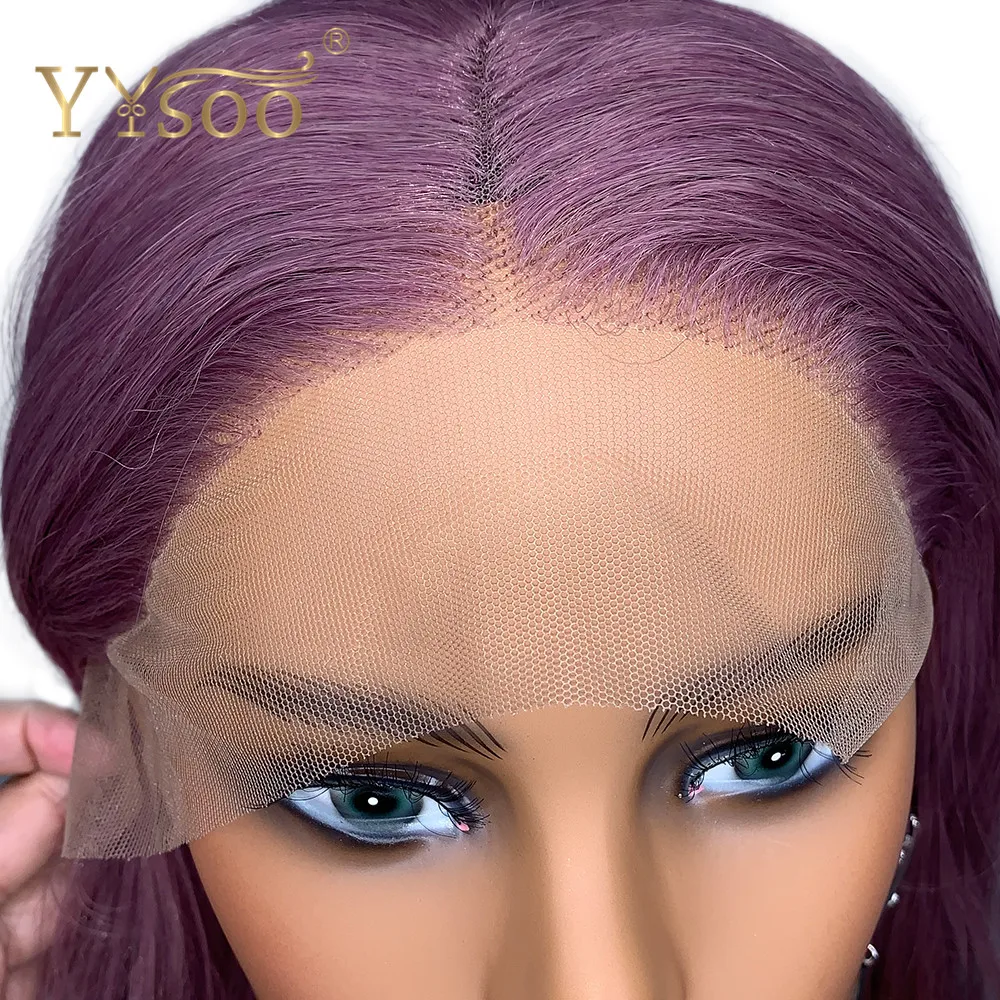YYsoo13x4 короткие фиолетовые синтетические парики на кружеве для женщин бесклеевой шелковистый прямой парик из натуральных волос высокотемпературный парик