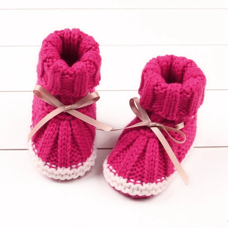 Детские осенне-зимние сапоги; обувь для малышей; милые детские теплые вязаные сапоги для новорожденных