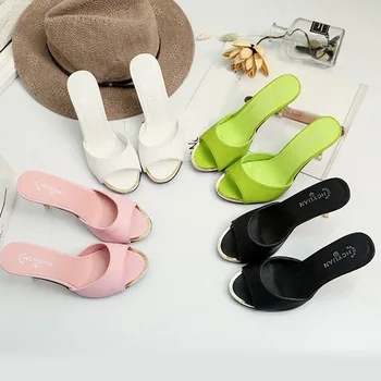 

SHUJIN Elegant Summer Slides Thick High Heel Slippers Women High Heels Pumps Wedding Sandal Shoes Woman