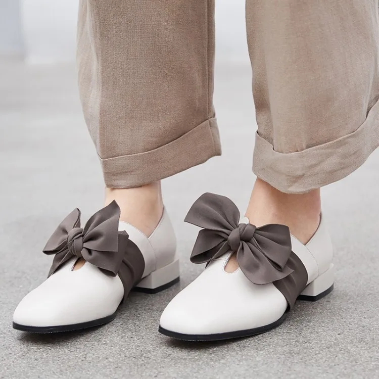 

Low Heel Mixed Colors Bow Casual Shoes Women Flat Square Head Core Loafers Korean-style College WOMEN'S Shoes