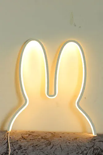 Светодиодный неоновый светильник в виде кролика, ночник, настольная лампа с usb-разъемом для дня рождения, детская комната, Рождественская, Свадебная вечеринка, Настенный декор, неоновый светильник s - Испускаемый цвет: White