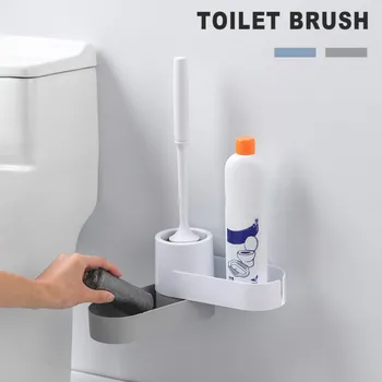 

Nordic Bathroom Acessesories Modern Design Wallmounted Bathroom Toilet Brush Silicone European Toilet Brush Holders Set Storage