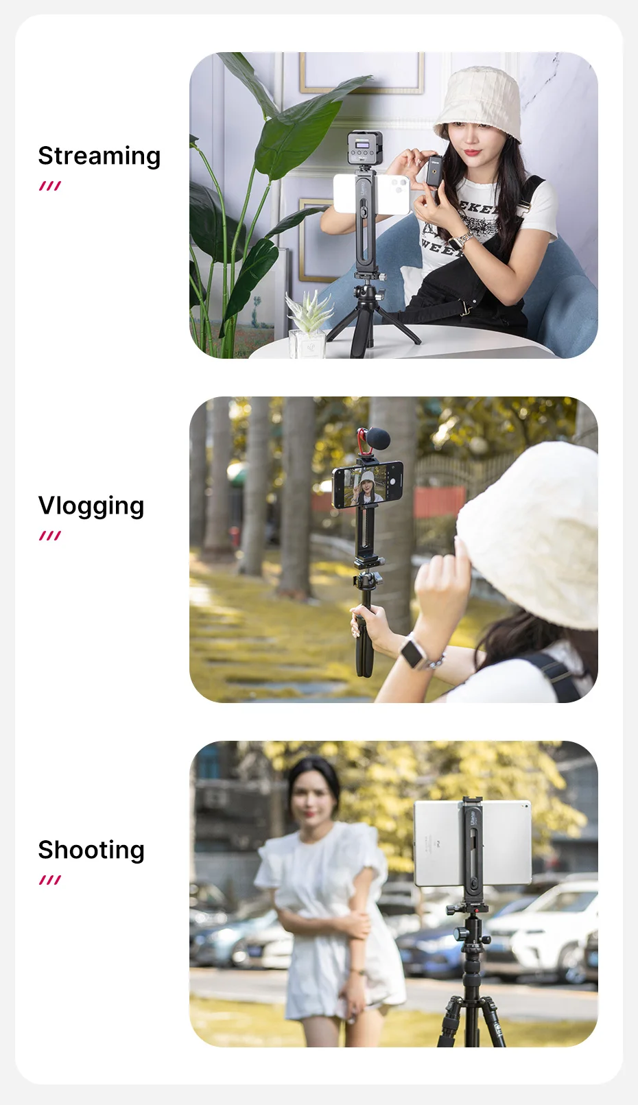vijim ulanzi ii universal tablet suporte braçadeira para ipad smartphone titular tripé de montagem com parafuso sapato frio para microfone led