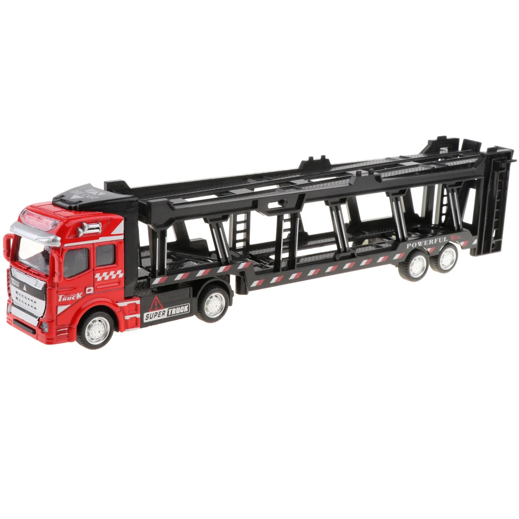 Alloy Die Cast Friction Powered Toy Truck 1/50 Scale Car Transporter Trailer Semi Truck Toy, No Batteries Required