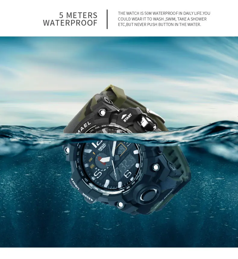 

SMAEL Fashion Sport Watch Men Alarm Clock Camouflage Waterproof Week Display Men Watches Digital Watch relogio masculino 1545B