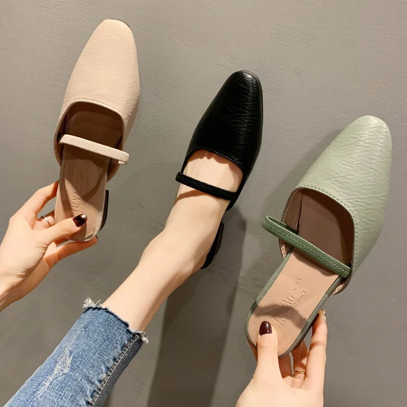

2020 New Fashion Slippers Women Shoes Woman Mules Ladies Shoes Cover Pointed Toe solid leather casual shoes slides plus size