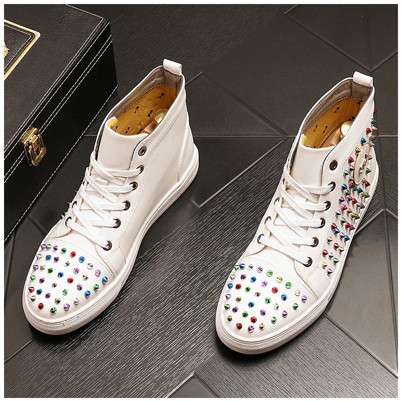High Quality designer Men Studded Rivet Spike hip-hop Loafers Casual Flats Shoes Male Dress Wedding Prom shoes Free shipping