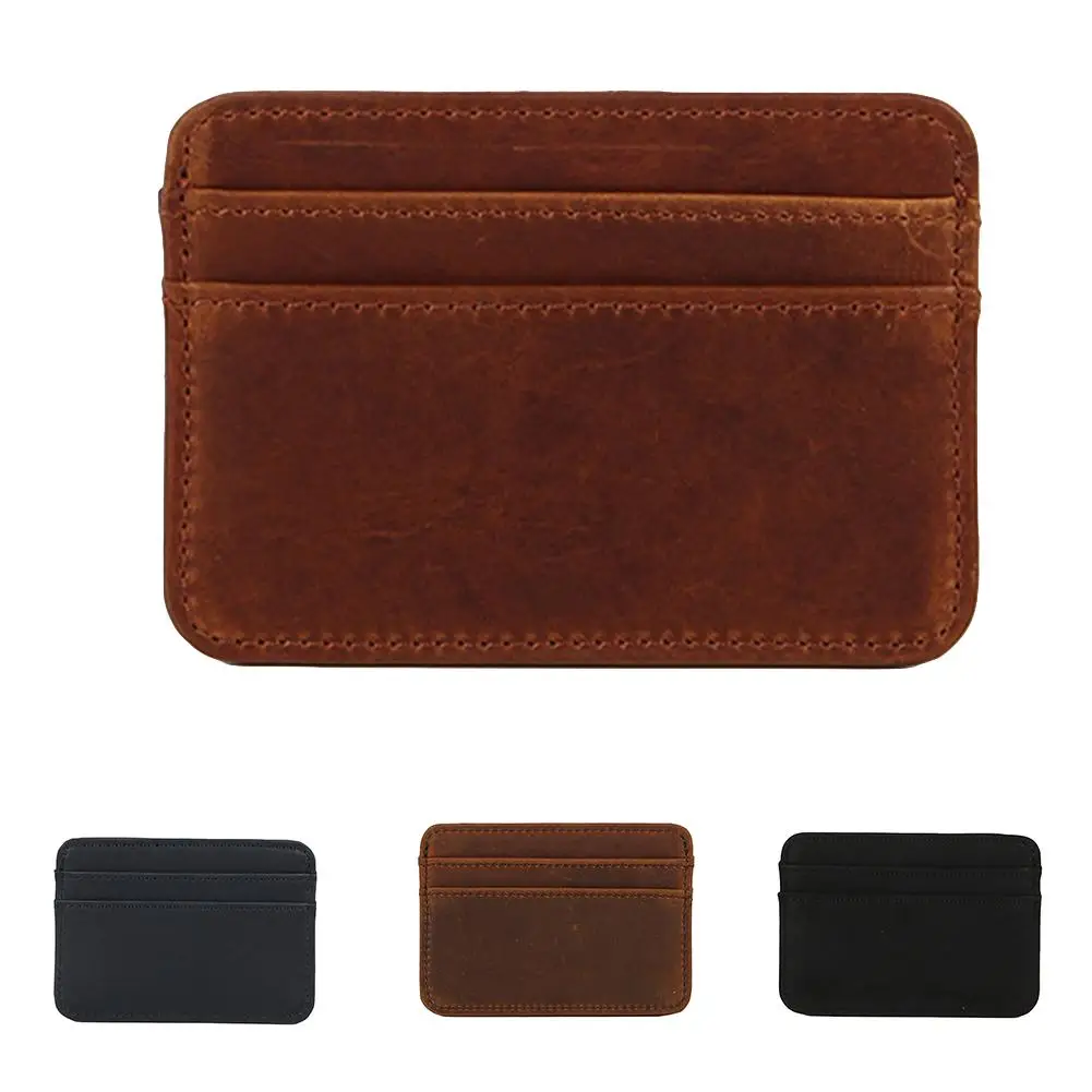 

100% Real Leather Convenient ID Pocket Bank Credit Card Case Solid Color Men Ultra Thin Card Holder Front Pocket Mini Wallet hot