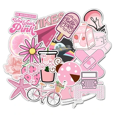 50 шт. VSCO мультфильм розовые Стикеры для девочек ПВХ наклейка для автомобиля ноутбук телефон багажник гитара велосипед мотор декор для холодильника стикер - Цвет: 50pcs
