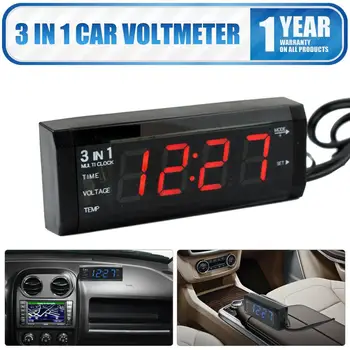 

12V 3 in 1 car kit thermometer + voltmeter + clock LED digital display car red light multi-function electronic meter