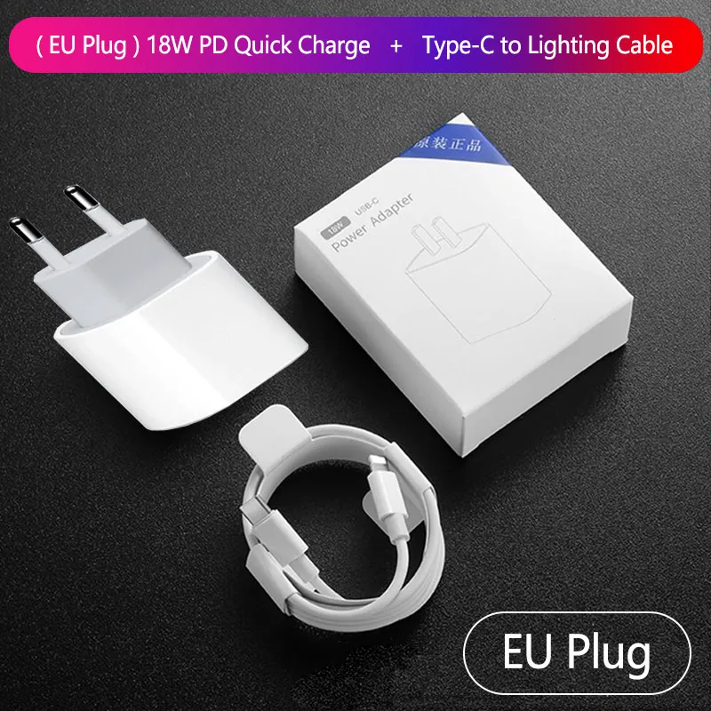 EU Plug for iPhone USB-C зарядное устройство 18 Вт PD 3,0 Быстрая зарядка 4,0 Быстрая зарядка EU US вилка для iPhone 11 Xs samsung type-C-type-C Lighting USB кабели - Тип штекера: EU Plug for iPhone
