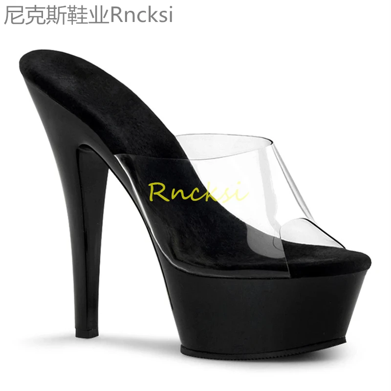 15CM ultra high heel sexy crystal sandals model performance shoes princess transparent glass slipper