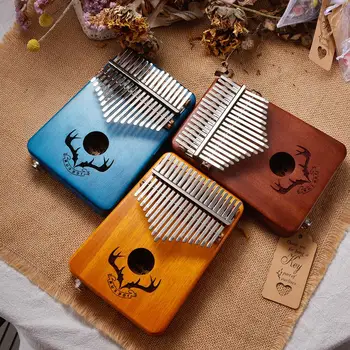 

Muspor Kalimba 17 Keys with storage Case English Song Book Solid Mahogany EQ Thumb Finger Piano Built-in Pickup Christmas Gift